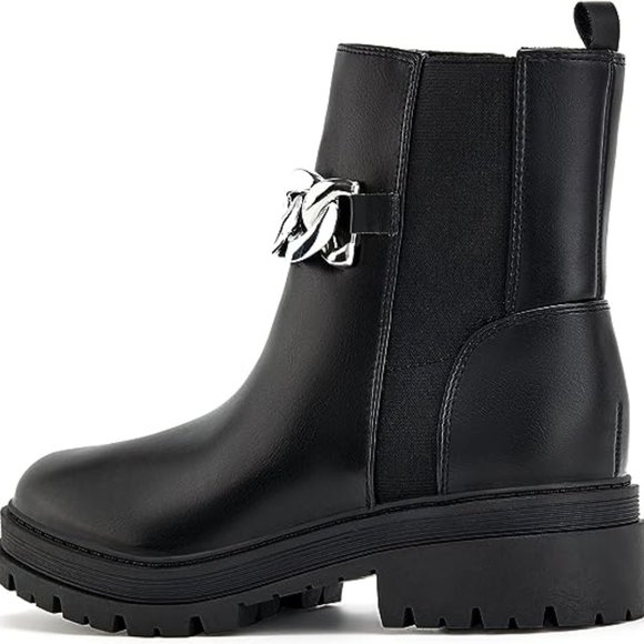 Womens Lug Sole Platform Ankle Boots Chelsea Slip On Chunky Block Heel Fall - Picture 4 of 6